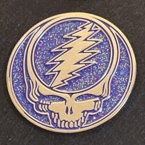 Grateful Dead Steal Your Face Stealie Raised Silver Tone And Violet SYF 1.5" Pin